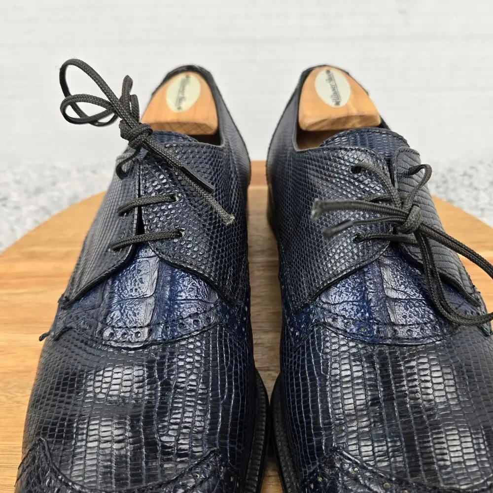 David Eden Mens 9 Navy Alligator Lizard Exotic Cap Toe Fashion Oxford Dress Shoe